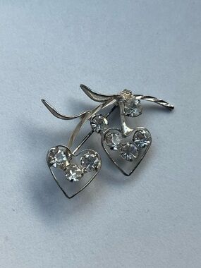 Silver Heart Crystal Drop Earrings - Clear Rhinestones